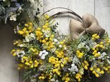 ⭐️花粉が気にならない⭐️ ふわふわミモザとグリーンのリース　　〜アーティフィシャルフラワー〜