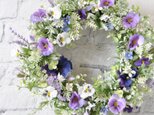 はるむらさき　パンジーとラベンダーの草花リース：白　パープル　紫　ラベンダー　パンジー　
