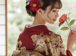 椿と枝垂れパールの髪飾り No.T70 髪飾り 成人式 卒業式 結婚式 ヘアアクセサリー 髪かざり 振袖 着物 和装