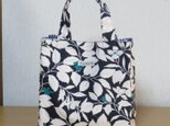 【再販】ミニスクエアトートバッグ★葉っぱ柄(ネイビー)
