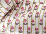 インド ブロックプリント生地 [50cm単位切売] サンガネリ フラワー onストライプ MT 花 IF0212の画像