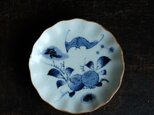 蝙蝠と果実◆伊万里　蝙蝠文染付中皿　骨董/antiques丁寧な暮らし　江戸末期　【アマテ/欠け】A