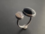 シルバーリング　大きめオニキス＆アゲート