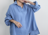 柔らかサラサラ素材 コットンダブルガーゼ プルオーバー スカイブルー 0698BL