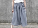 さらりと軽やか、リネンのナチュラルな風合い ハーフリネン ダブルガーゼ スカート（ブルーグレー）ポケット 麻