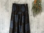 ☆ 青の丸紋　大島紬でタックスカート　着物リメイク♪