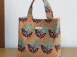 【再販】ミニスクエアトートバッグ★植物柄（テラコッタ）
