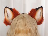 【受注生産】赤狐耳カチューシャ 手作りリアルな毛皮のような ヘアアクセサリー シミュレーション動物の耳