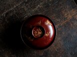 松と漢字◆赤茶色な色味。古輪島塗　漆芸沈金蓋付椀　漆器　骨董・antiques 梅と鳥　大正〜昭和初期