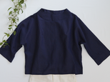 リネンの風合い 洗える ボトルネックコットンリネンブラウス＜長袖＞ 　ネイビー　0720NV
