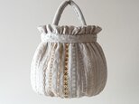 ribbon maru bag [beige linen]の画像
