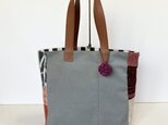 ☆sale  ウールとデニムのトートバッグ　グレーと赤