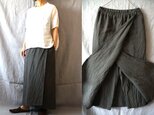 【受注制作】濃チャコールグレー/天日干しリネン　巻きスカートパンツ