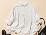 暑い季節もおしゃれと快適さを両立 リネンテンセルブラウス　9分袖ブラウス　ホワイト　250424-1