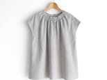 ギャザークルーネック フレンチ袖プルオーバー ブラウス|オーガニック綿100%ダブルガーゼ_Pale Gray