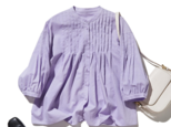 表情を豊かに魅せてくれるピンタック入りブラウス　7分袖　コットンリネン　パールパープル250425-4