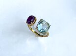 サイズ調整可能✨ 天然石　スカイブルートパーズとアメジストのリング　ギフトボックス入り
