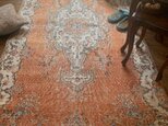 サンセットオレンジ　濃淡　212×110 メダリオン　トルコヴィンテージラグ