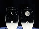《送料無料》 アトリエキース 一緒にみる【満月＋三日月】の夜空 Lサイズペアセット 猫モチーフグラス ★名入れ加工対応品（有料）の画像