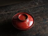 草と蜻蛉◆赤で素敵。古輪島塗　漆芸沈金蓋付椀　漆器　骨董・antiques 古民家　明治〜大正期の画像