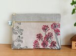 ダブルファスナーポーチ(フラワー刺繍とリネン)