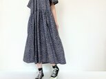 キツネと森の半袖ワンピース＊ポケット付＊国産綿100％＊ゆったりフリーサイズ＊ダークグレー×ネイビー