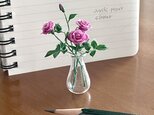 《和紙の花》花瓶＆オーキッドピンクのバラ(葉っぱ付き)の花束の画像