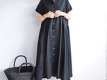 スタンドカラーサイドギャザーワンピース（ブラック）