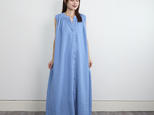 サラッと着れる コットン ダブルガーゼ ノースリーブシャツワンピース スカイブルー 0696BL