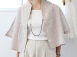 再販★ストライプリネンの貝ボタンクロップドサマージャケット【ベージュ】