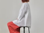 sale●浴衣のAラインブラウス・袖あり（絣柄・M）　着物リメイク