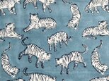 インド ブロックプリント生地[50cm単位切売]Sanganeri タイガー ライトブルー地Bとら 虎 キャット 猫IF0216の画像