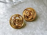 Y534-ヴィンテージイヤリング・U.S.A. 1980s Rose motif gold tone clip earrings