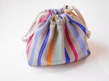 リネンと絹の手織り巾着バックマルチカラー　20cm×22cm×8cm