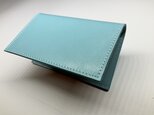 革靴の余り革で仕立てた一点物カードケース｜名刺入れにも　ターコイズブルー/キャメル