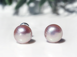 ぽろんと大粒！天然色ラベンダー真珠のサージカルステンレススタッドピアス　～昼顔