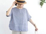 大人のTシャツに。リネンのワイドプルオーバーブラウス（ギンガムチェック）