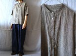 【ｋ様専用ページ】インディゴ/リネンシャンブレー　半袖バンドカラーシャツ