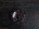 見込みに花文様◆昭和中期　プレスガラス小皿　vintage/antiques　古民家　古道具　ダークパープル