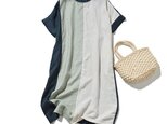 夏の定番ワンピース 配色ワンピース　リネン100％　半袖ワンピース　250705-1