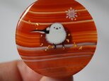 （一点物）天然石 サードオニキスとシマエナガのポニーフック（金沢箔24K入り） 帯留め ブローチの画像