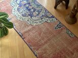 50×126 ピンクサーモン×ブルー　グラデーショントルコヴィンテージラグ