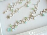 【SALE】ネックレス＆ブレスレットのセット　天然石とリングチェーン(シルバー＆グリーン)