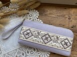 インド刺繍リボン使用のL字ファスナー長財布(ライトパープル)