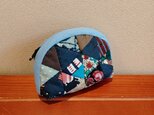 三角モチーフ　綿パッチワーク楕円型ポーチ（中）