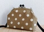 ドット帆布のがま口ショルダーバッグ　ポシェット　ベージュ　332