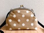ドット帆布のがま口ショルダーバッグ　ポシェット　ベージュ　332