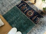 57×104 パッチワークラグ　ブルー　ボタニカル　トルコヴィンテージラグの画像