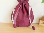 播州織のラウンド巾着袋（レッド）②