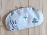 草花刺繍　大きめがま口ポーチ　通帳ケース　20cm口金　亜麻色　334